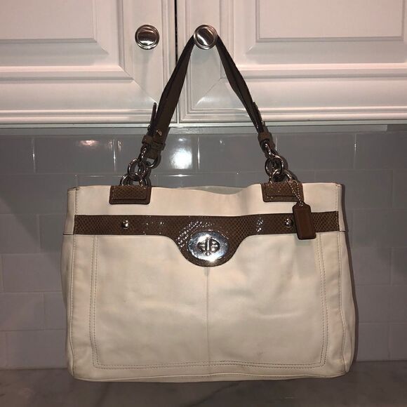 Coach Penelope Leather & Snake Carry All Tote